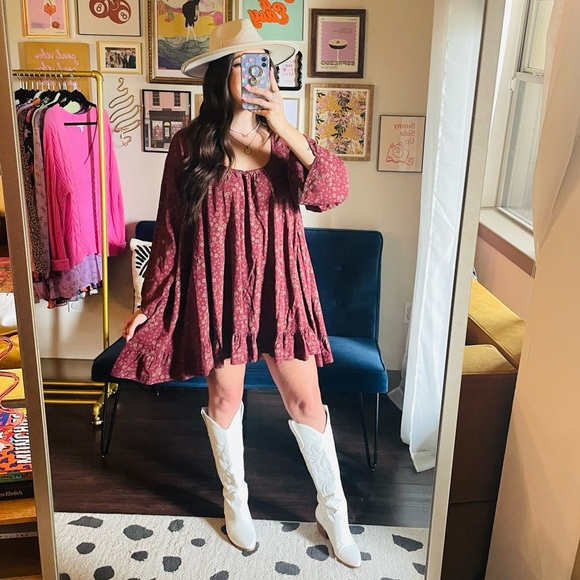 Free People Floral Long Sleeve Open Back Tunic Mini Dress - Picture 3 of 9